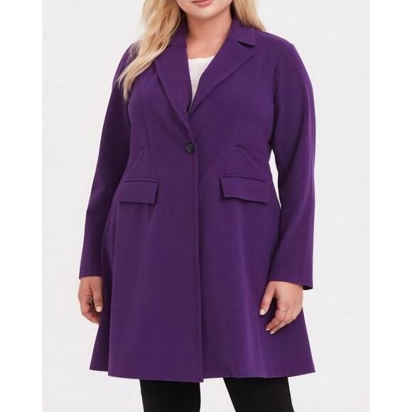 Torrid Womens Long Purple Ponte Trench Coat Plus Size 3X Heavy Warm Dress Jacket - Picture 1 of 10